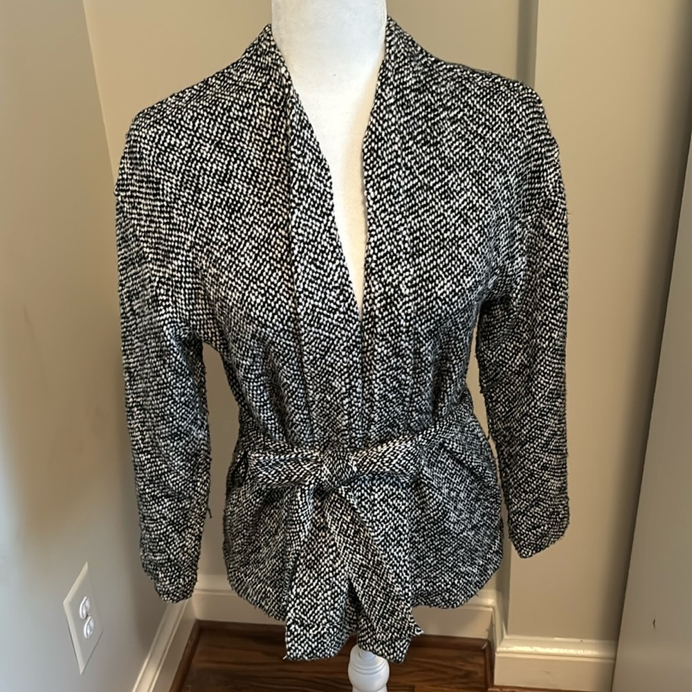Eileen Fisher 100% organic cotton waist tie sweater jacket